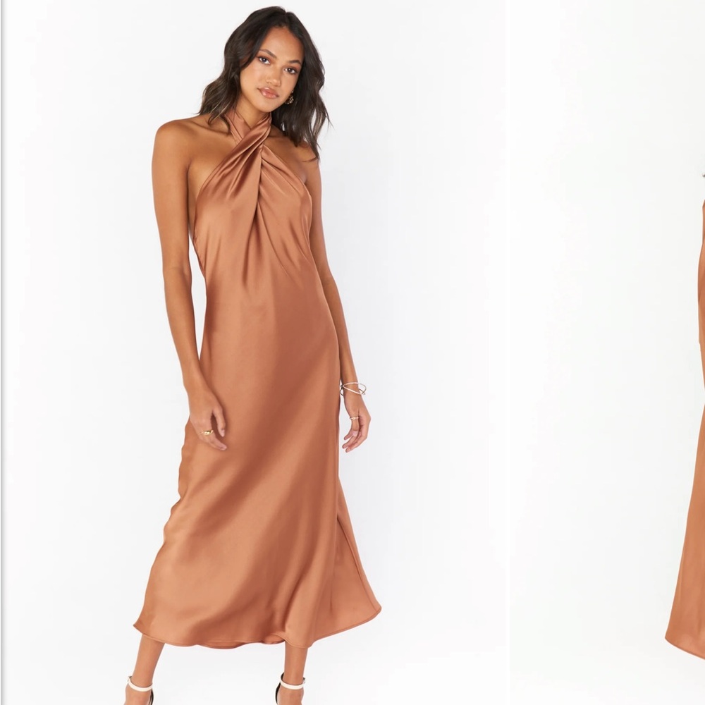 Jasmine Halter Midi Dress Copper Satin